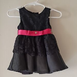 Giorgio Armani Black Lace Infant Dress with Pink Bow Ribbon